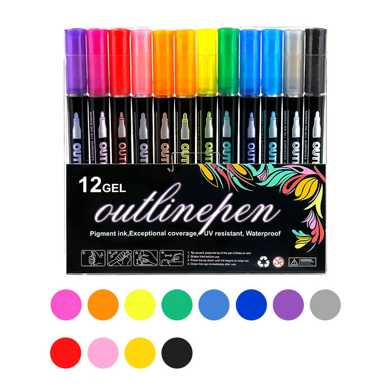 ✏️✏️✏️Marker Pen for Highlight Drawing Double Line Outline Pen Highlighter