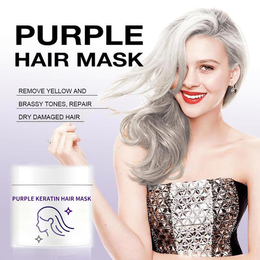 Purple Keratin Hair Mask - Locks Color & Neutralizes Brass & Yellow Tones For Blonde Silver Gray Highlighted Hair