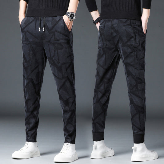 Six-Pocket Stretch Casual Pants With Jacquard Pattern