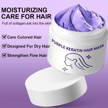 Purple Keratin Hair Mask - Locks Color & Neutralizes Brass & Yellow Tones For Blonde Silver Gray Highlighted Hair