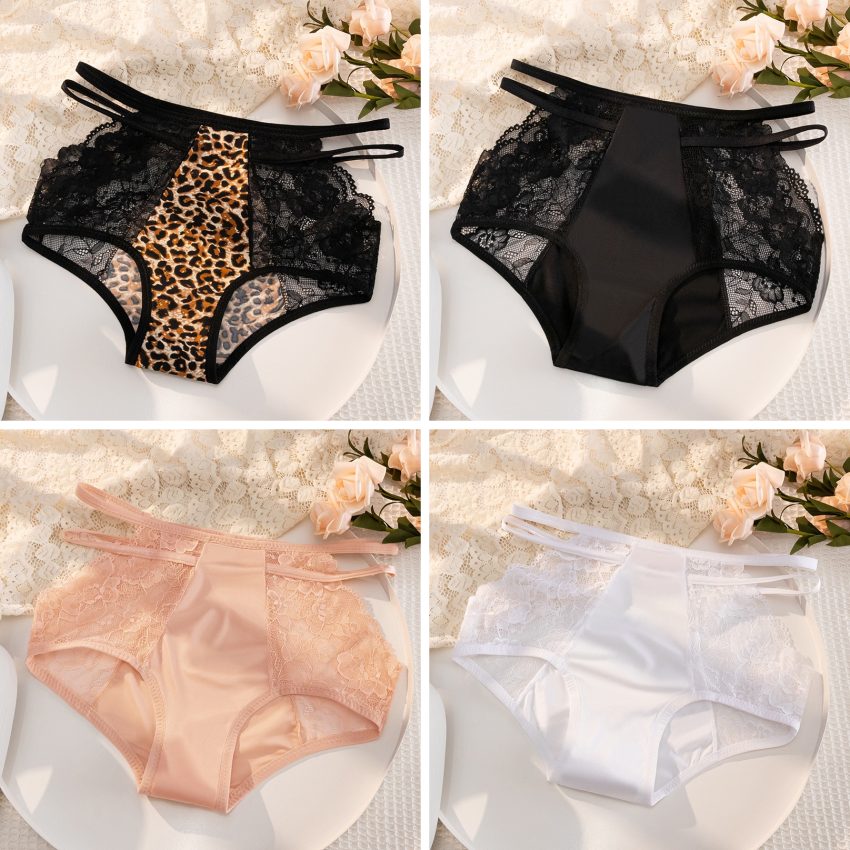 Sexy Seamless Double Strap Lace Silk Care Panties