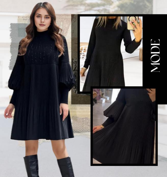 💕 Women's Plus Size Lantern Sleeve Stand Collar Dress