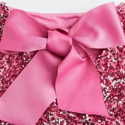 🎀Dance All Night Sequin Back Tie Up Bow Loose Mini Cutee Dress🎀