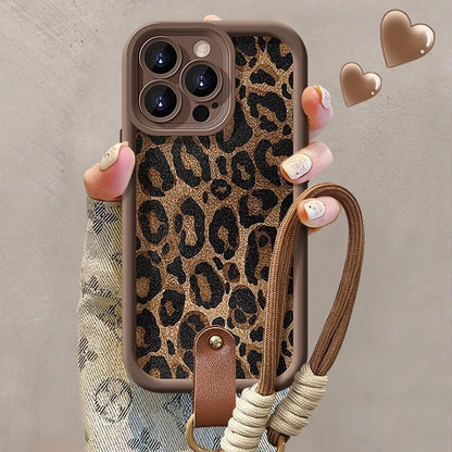 Leopard Print iPhone Case with Lanyard