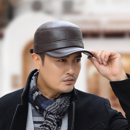 PU Leather Flat Top Warm Baseball Cap