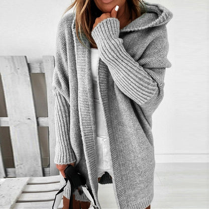 Women's Autumn Knit Open Front Hooded Coat