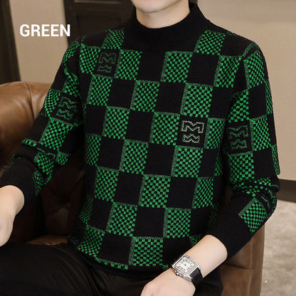 🎁Christmas sale🎅Men‘s Plaid Printed Half High Neck Thickened Pullover Sweater