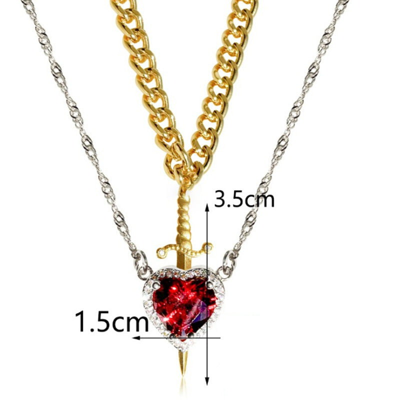 Vintage Matching Heart and Sword Necklace Set