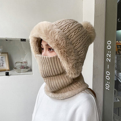 Knitted Warm Fuzzy Hat with Mask