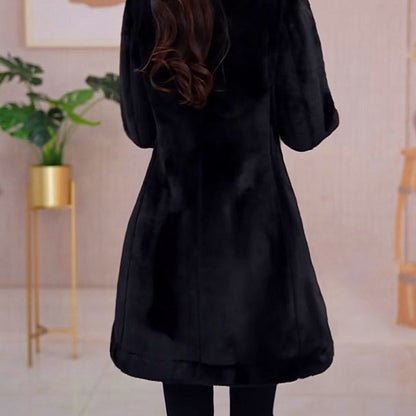 Women's Elegant Warm Coat with Faux Fur Collar