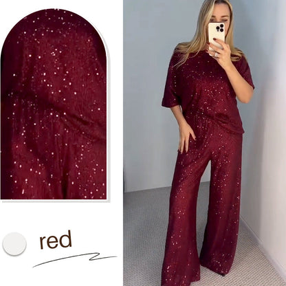 🔥New Hot Selling❤️‍🔥Women's Sequin Crewneck Top & Loose Trousers💥