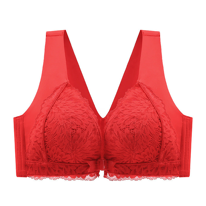 Women's Front-Clasp Lace Bra with Lift and Anti-Sagging Design