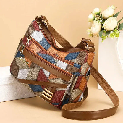 🔥New Fashion PU Soft Leather Color Matching Shoulder Bag👜