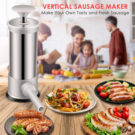 🎇New Year Special Sale 49% OFF🎇 Household Stainless Steel Manual Sausage Stuffer with 4 Different Sizes Stuffing Tubes